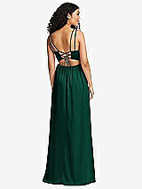 Rear View Thumbnail - Hunter Green Dual Strap V-Neck Lace-Up Open-Back Maxi Dress