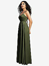 Side View Thumbnail - Olive Green Dual Strap V-Neck Lace-Up Open-Back Maxi Dress