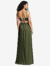 Rear View Thumbnail - Olive Green Dual Strap V-Neck Lace-Up Open-Back Maxi Dress