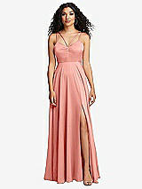 Front View Thumbnail - Rose - PANTONE Rose Quartz Dual Strap V-Neck Lace-Up Open-Back Maxi Dress