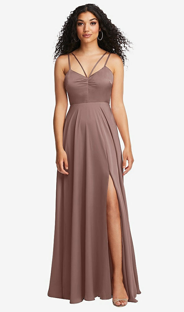 Front View - Sienna Dual Strap V-Neck Lace-Up Open-Back Maxi Dress