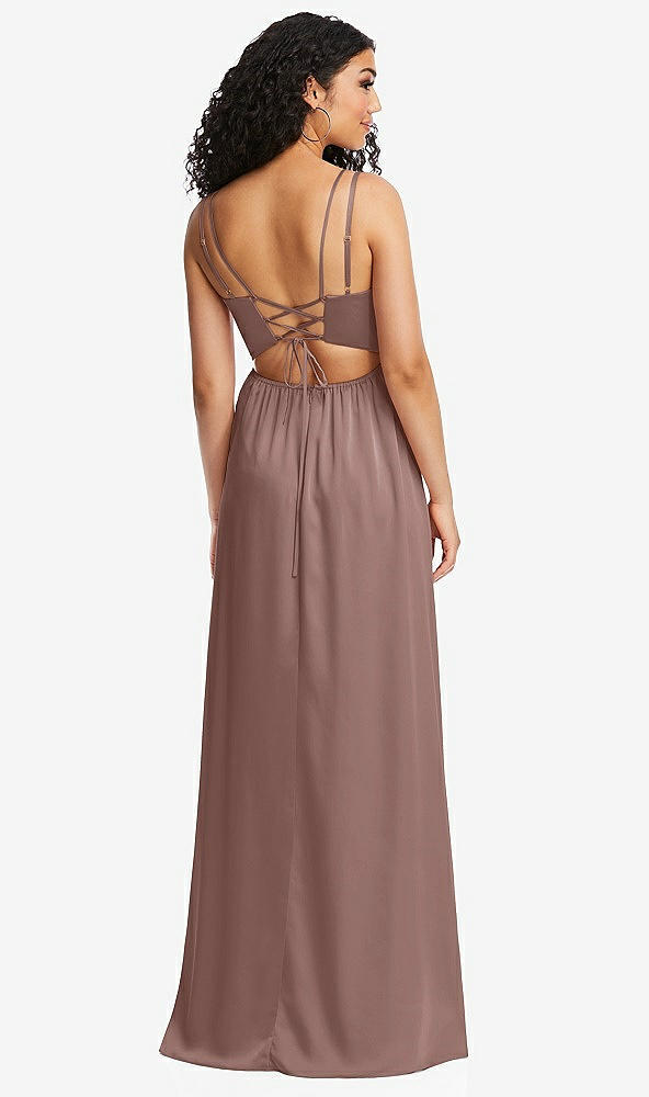 Back View - Sienna Dual Strap V-Neck Lace-Up Open-Back Maxi Dress