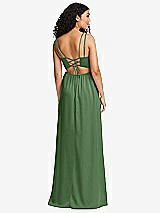 Rear View Thumbnail - Vineyard Green Dual Strap V-Neck Lace-Up Open-Back Maxi Dress