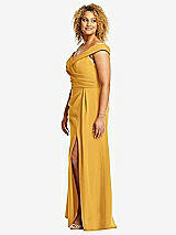 Alt View 2 Thumbnail - NYC Yellow Cuffed Off-the-Shoulder Pleated Faux Wrap Maxi Dress