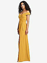 Side View Thumbnail - NYC Yellow Cuffed Off-the-Shoulder Pleated Faux Wrap Maxi Dress