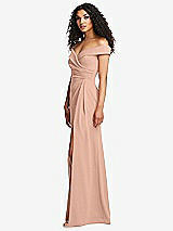 Side View Thumbnail - Pale Peach Cuffed Off-the-Shoulder Pleated Faux Wrap Maxi Dress