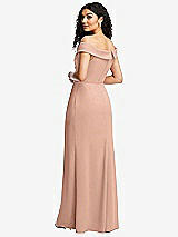 Rear View Thumbnail - Pale Peach Cuffed Off-the-Shoulder Pleated Faux Wrap Maxi Dress