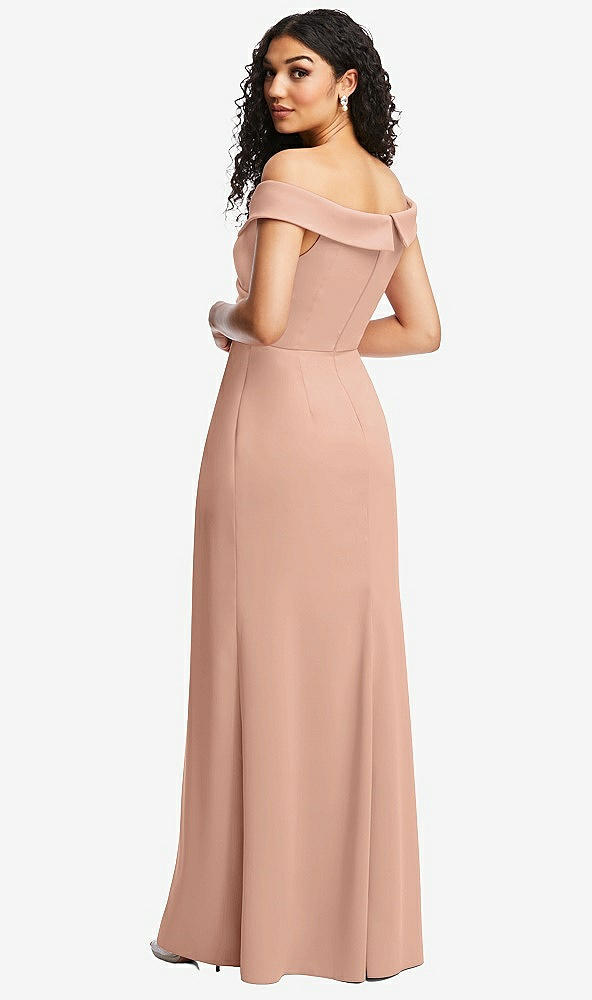 Back View - Pale Peach Cuffed Off-the-Shoulder Pleated Faux Wrap Maxi Dress