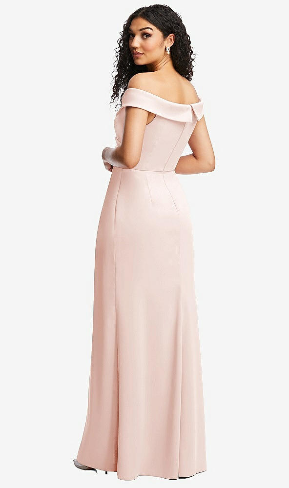 Back View - Blush Cuffed Off-the-Shoulder Pleated Faux Wrap Maxi Dress