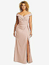 Alt View 1 Thumbnail - Cameo Cuffed Off-the-Shoulder Pleated Faux Wrap Maxi Dress
