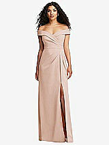 Front View Thumbnail - Cameo Cuffed Off-the-Shoulder Pleated Faux Wrap Maxi Dress