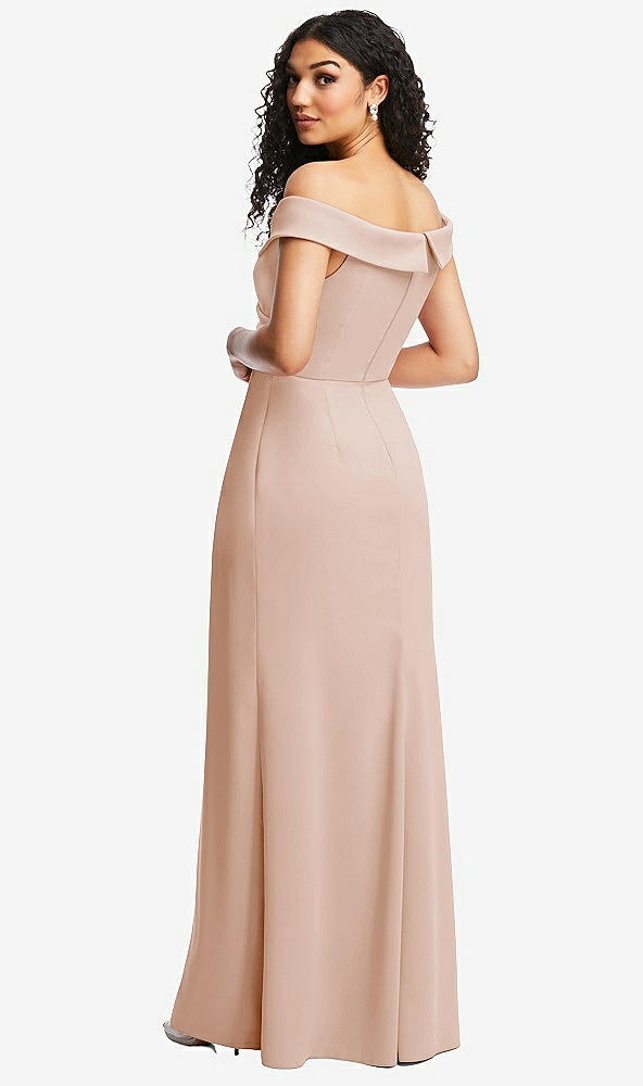 Back View - Cameo Cuffed Off-the-Shoulder Pleated Faux Wrap Maxi Dress