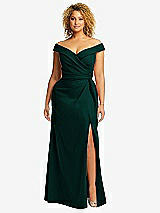 Alt View 1 Thumbnail - Evergreen Cuffed Off-the-Shoulder Pleated Faux Wrap Maxi Dress