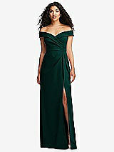 Front View Thumbnail - Evergreen Cuffed Off-the-Shoulder Pleated Faux Wrap Maxi Dress