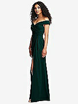 Side View Thumbnail - Evergreen Cuffed Off-the-Shoulder Pleated Faux Wrap Maxi Dress
