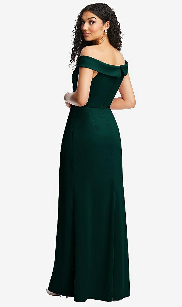 Back View - Evergreen Cuffed Off-the-Shoulder Pleated Faux Wrap Maxi Dress