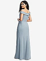 Rear View Thumbnail - Mist Cuffed Off-the-Shoulder Pleated Faux Wrap Maxi Dress