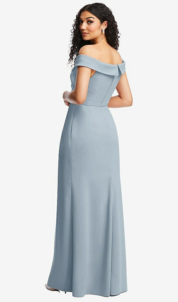 Back View - Mist Cuffed Off-the-Shoulder Pleated Faux Wrap Maxi Dress