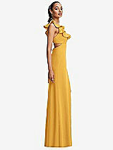 Side View Thumbnail - NYC Yellow Ruffle-Trimmed Neckline Cutout Tie-Back Trumpet Gown