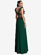 Rear View Thumbnail - Hunter Green Ruffle-Trimmed Neckline Cutout Tie-Back Trumpet Gown