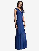 Side View Thumbnail - Classic Blue Tiered Ruffle Plunge Neck Open-Back Maxi Dress with Deep Ruffle Skirt
