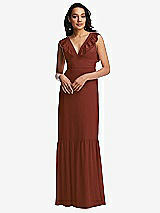 Front View Thumbnail - Auburn Moon Tiered Ruffle Plunge Neck Open-Back Maxi Dress with Deep Ruffle Skirt