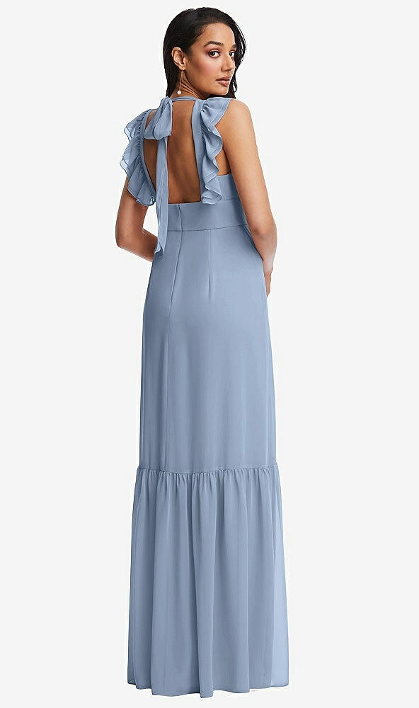 Back View - Cloudy Tiered Ruffle Plunge Neck Open-Back Maxi Dress with Deep Ruffle Skirt