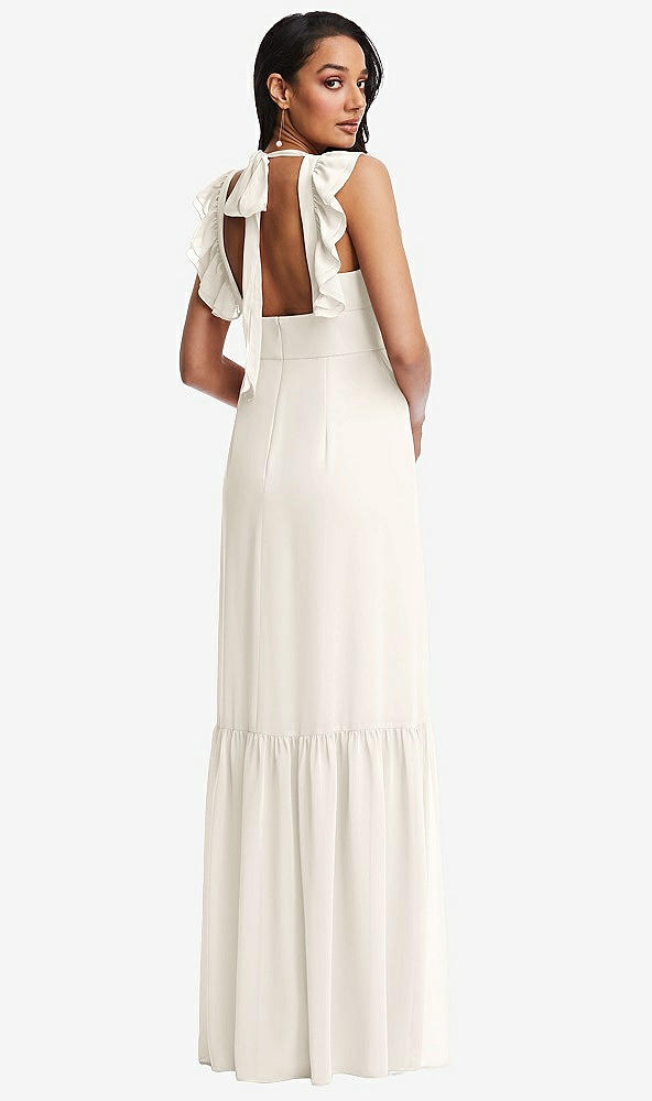 Back View - Ivory Tiered Ruffle Plunge Neck Open-Back Maxi Dress with Deep Ruffle Skirt