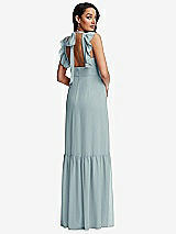 Rear View Thumbnail - Morning Sky Tiered Ruffle Plunge Neck Open-Back Maxi Dress with Deep Ruffle Skirt