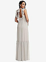 Rear View Thumbnail - Oyster Tiered Ruffle Plunge Neck Open-Back Maxi Dress with Deep Ruffle Skirt
