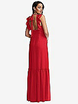 Rear View Thumbnail - Parisian Red Tiered Ruffle Plunge Neck Open-Back Maxi Dress with Deep Ruffle Skirt