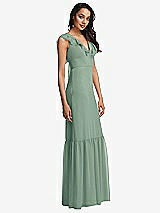 Side View Thumbnail - Seagrass Tiered Ruffle Plunge Neck Open-Back Maxi Dress with Deep Ruffle Skirt