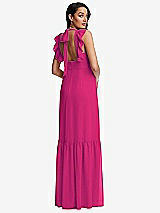 Rear View Thumbnail - Think Pink Tiered Ruffle Plunge Neck Open-Back Maxi Dress with Deep Ruffle Skirt