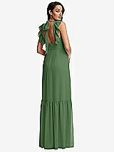 Rear View Thumbnail - Vineyard Green Tiered Ruffle Plunge Neck Open-Back Maxi Dress with Deep Ruffle Skirt