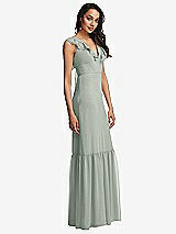 Side View Thumbnail - Willow Green Tiered Ruffle Plunge Neck Open-Back Maxi Dress with Deep Ruffle Skirt
