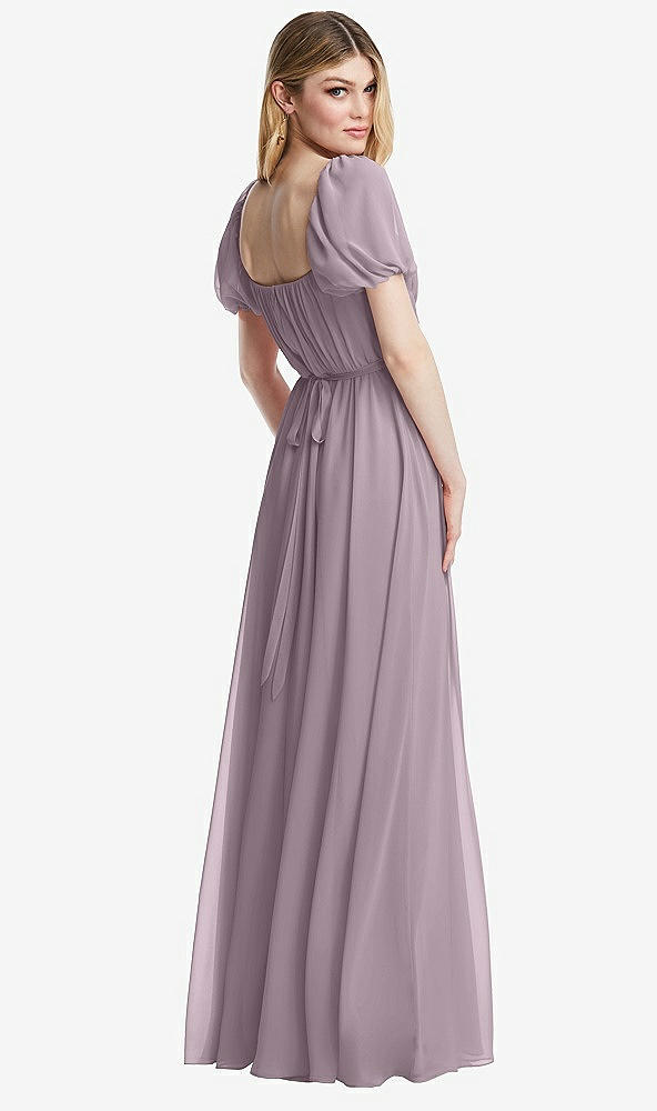 Back View - Lilac Dusk Regency Empire Waist Puff Sleeve Chiffon Maxi Dress