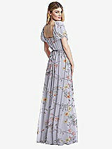 Rear View Thumbnail - Butterfly Botanica Silver Dove Regency Empire Waist Puff Sleeve Chiffon Maxi Dress