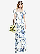 Alt View 1 Thumbnail - Cottage Rose Dusk Blue Regency Empire Waist Puff Sleeve Chiffon Maxi Dress