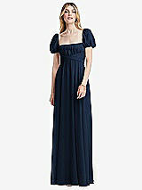 Front View Thumbnail - Midnight Navy Regency Empire Waist Puff Sleeve Chiffon Maxi Dress