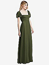 Side View Thumbnail - Olive Green Regency Empire Waist Puff Sleeve Chiffon Maxi Dress