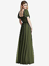 Rear View Thumbnail - Olive Green Regency Empire Waist Puff Sleeve Chiffon Maxi Dress