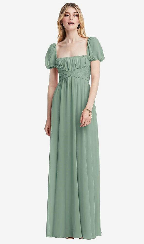Front View - Seagrass Regency Empire Waist Puff Sleeve Chiffon Maxi Dress