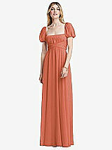 Front View Thumbnail - Terracotta Copper Regency Empire Waist Puff Sleeve Chiffon Maxi Dress