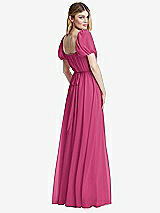 Rear View Thumbnail - Tea Rose Regency Empire Waist Puff Sleeve Chiffon Maxi Dress