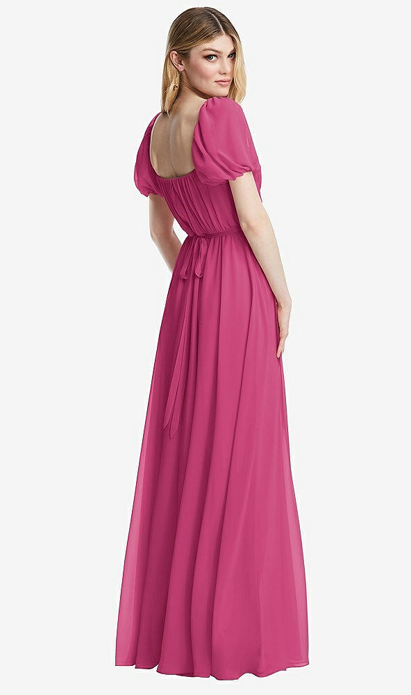 Back View - Tea Rose Regency Empire Waist Puff Sleeve Chiffon Maxi Dress