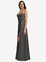 Side View Thumbnail - Caviar Gray Adjustable Strap Faux Wrap Maxi Dress with Covered Button Details