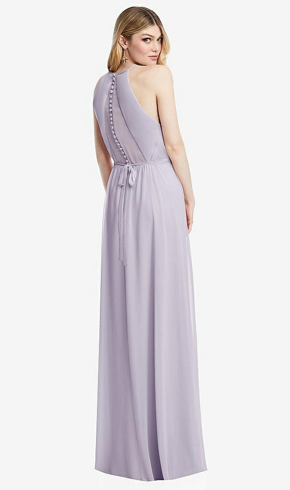 Back View - Moondance Illusion Back Halter Maxi Dress with Covered Button Detail