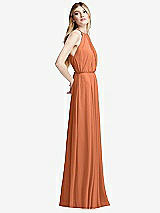 Side View Thumbnail - Sweet Melon Illusion Back Halter Maxi Dress with Covered Button Detail