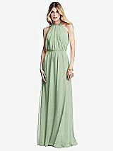 Front View Thumbnail - Celadon Illusion Back Halter Maxi Dress with Covered Button Detail