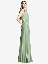 Side View Thumbnail - Celadon Illusion Back Halter Maxi Dress with Covered Button Detail